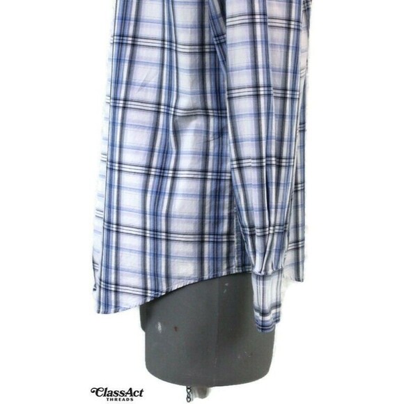Joseph Abboud Men Button Up Shirt Classic Fit Blue Royal Stewart Plaid Cotton XL - Picture 3 of 8